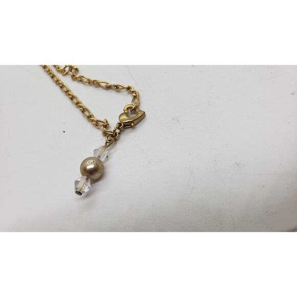 Vintage Gold Tone Chain Necklace Faux Pearl Aurora Borealis Crystal Beads LONG - Picture 9 of 15